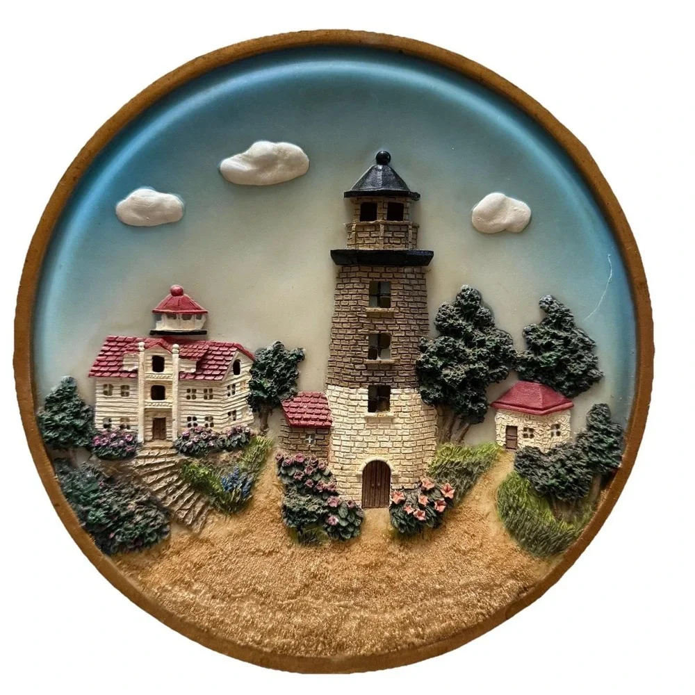 Vintage 3D Lighthouse Lighted Wall‎ Plaque Nautical Coastal Beach Cottage Lamp